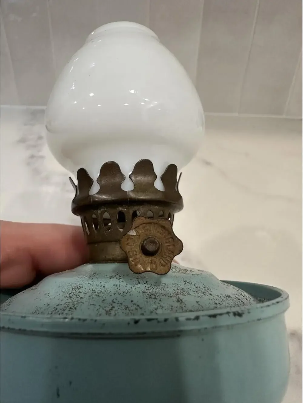 Vintage Kelly Pixie Green Nursery Oil Lamp WW2 England Weighted